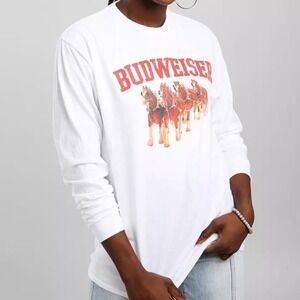 Junk food ‎ Budweiser Long Sleeve Shirt White Graphic Horses Print Graphic M